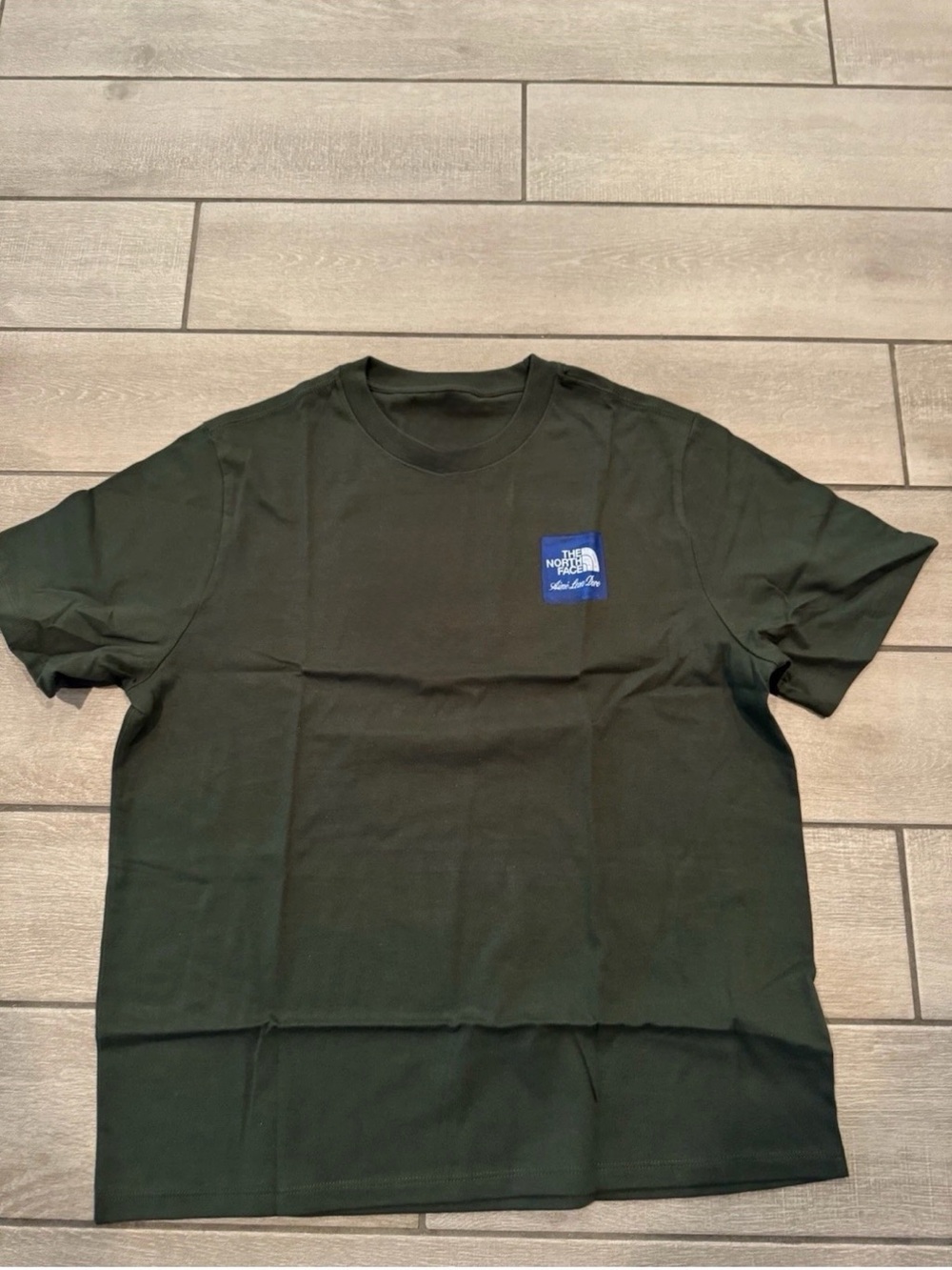Aime Leon Dore/North Face Colab Green Short-Sleeve Tee with Blue Chest Patch